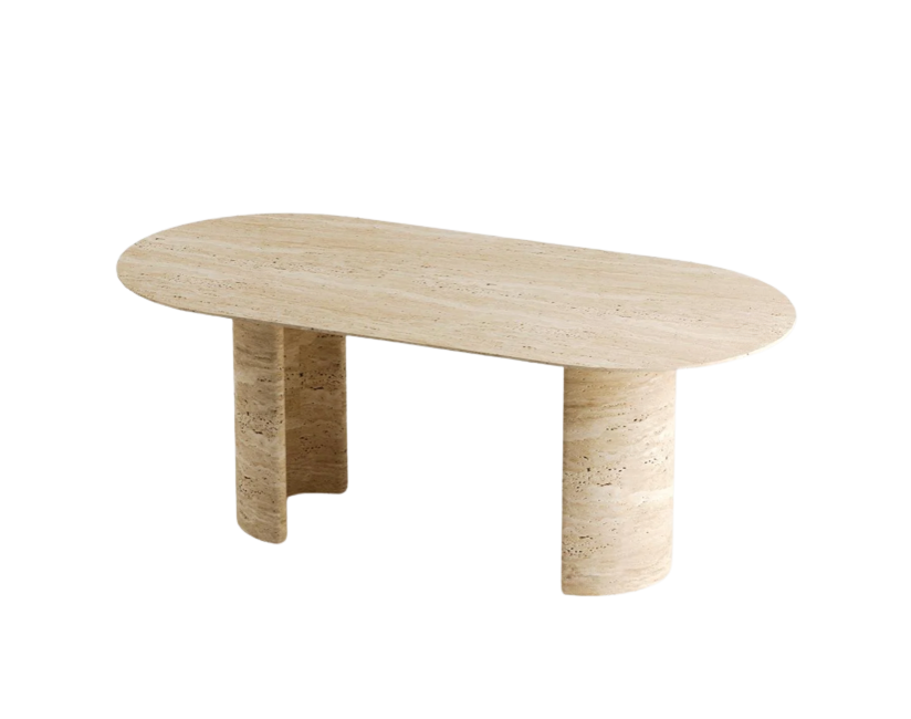 Oria Travertine Table ā Half-Moon Base