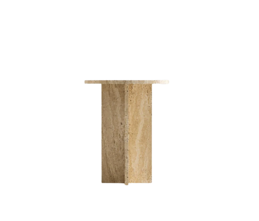 Quadra Round Travertine Side Table – Four-Block Base