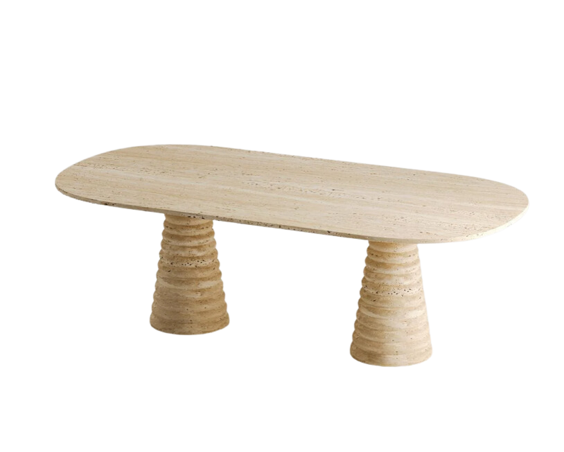 Onda Travertine Table ā Curved Cone Base