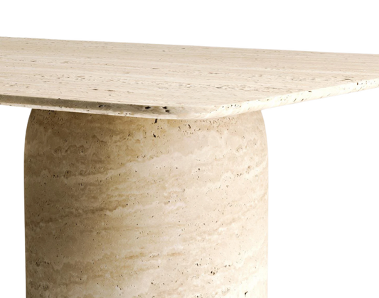 Nexa Travertine Table β Long Form Cylinder Base