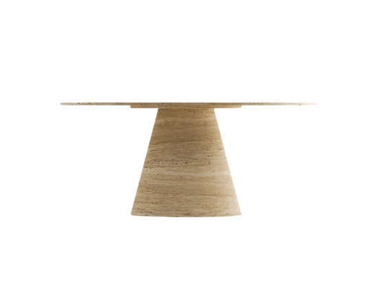 Eos Oval Travertine Table – Elongated Cylinder Base