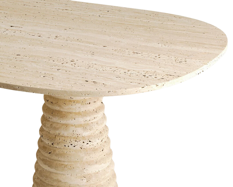 Onda Travertine Table ā Curved Cone Base