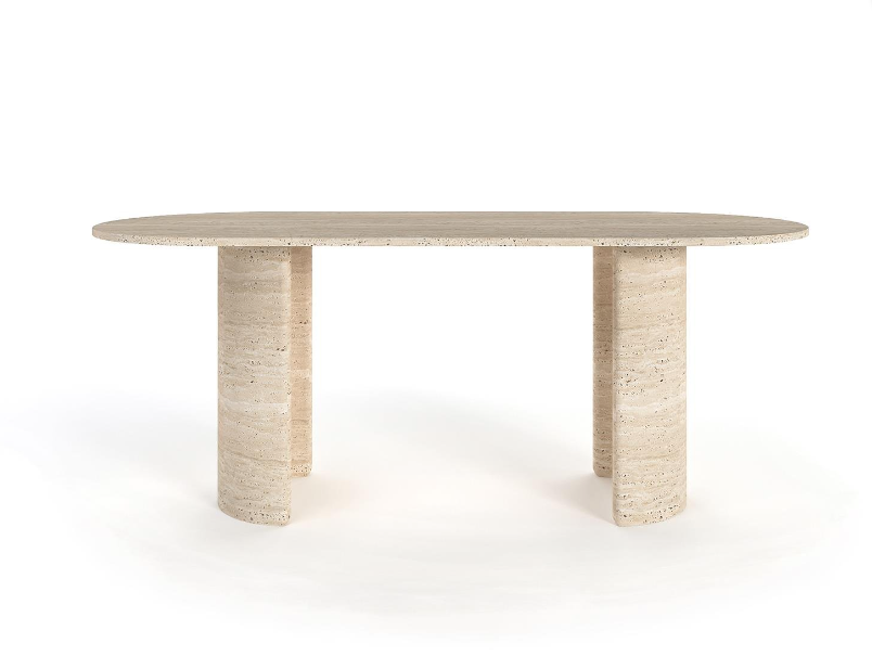 Oria Travertine Table ā Half-Moon Base