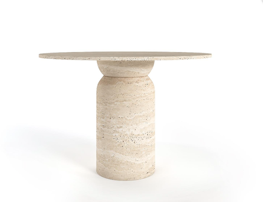Sora Round Travertine Table β Classic Cylinder