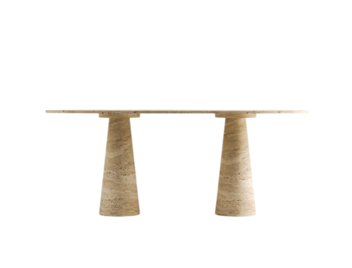 Noa Oval Travertine Table ā Twin Cone Base