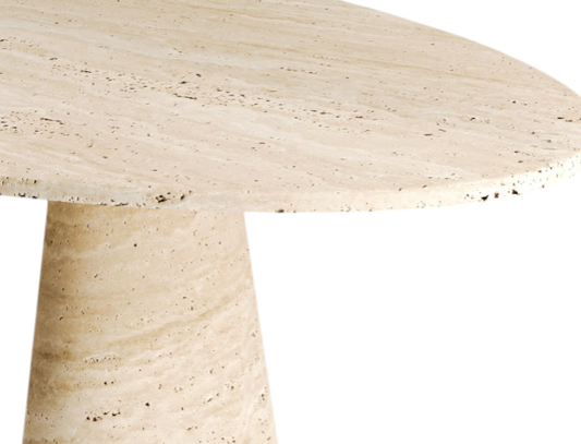 Noa Oval Travertine Table – Twin Cone Base