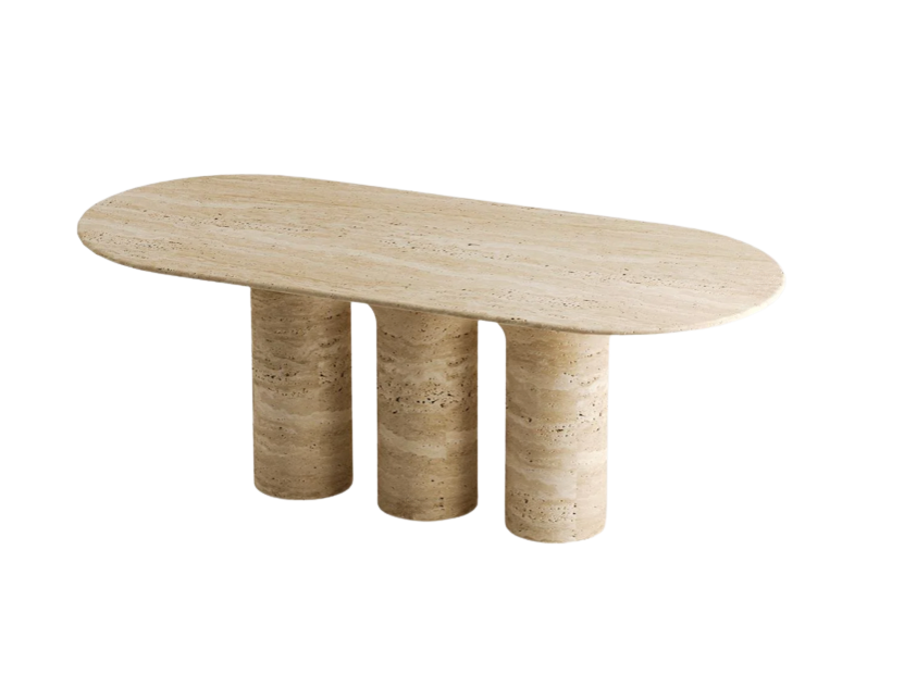 Taro Oval Travertine Table ā Triple Column Legs