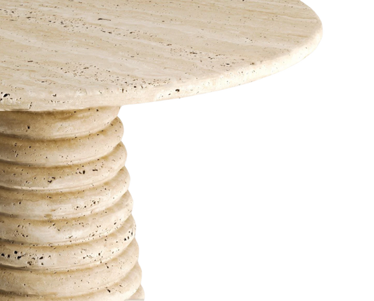 Floe Round Travertine Table – Curved Cone Support