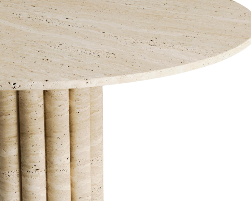 Halo Round Travertine Table ā Sculpted Cylinder Base