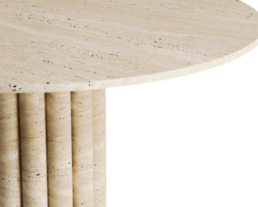 Halo Round Travertine Table – Sculpted Cylinder Base