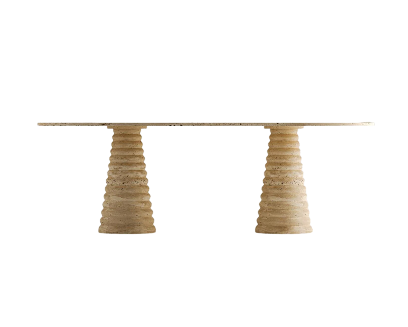 Onda Travertine Table ā Curved Cone Base