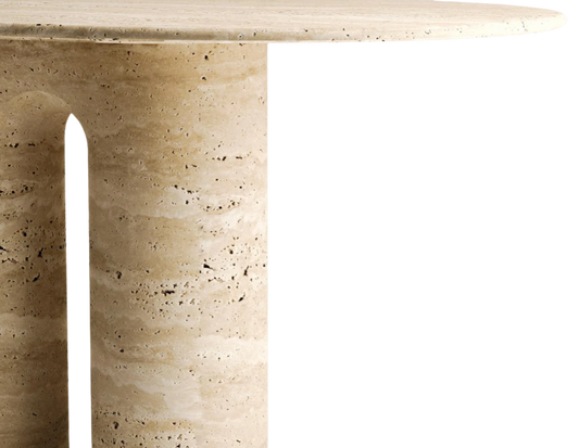 Taro Oval Travertine Table – Triple Column Legs