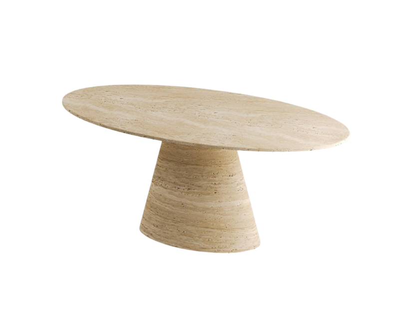 Eos Oval Travertine Table ā Elongated Cylinder Base