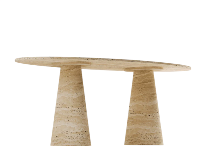 Noa Oval Travertine Table ā Twin Cone Base
