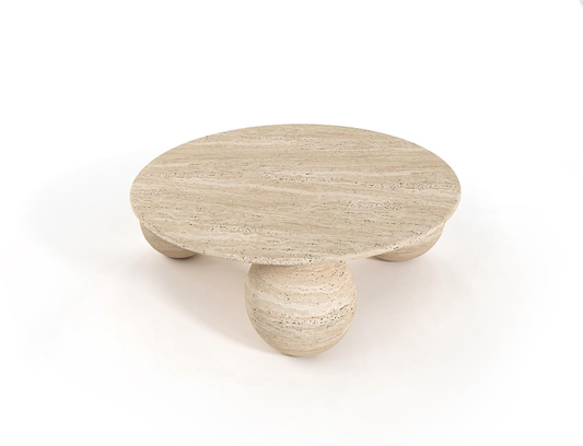 Luma Travertine Coffee Table – Oval with Triple Spheres