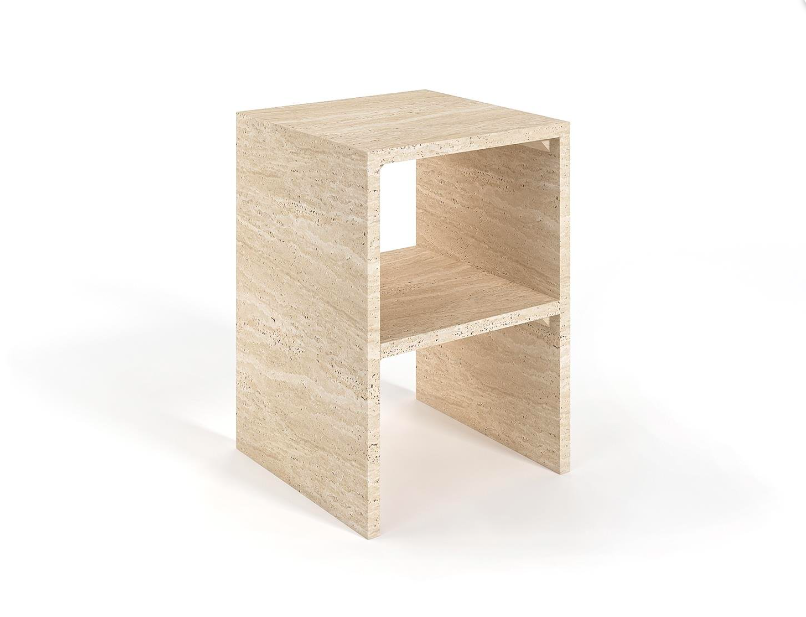 Shelfed Rectangular Travertine Side Table