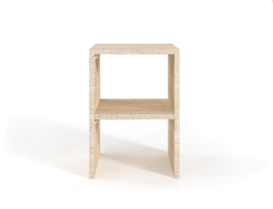 Shelfed Rectangular Travertine Side Table