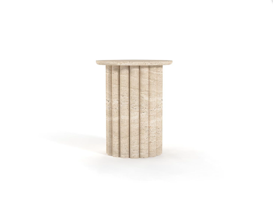 Forma Round Travertine Side Table – Sculpted Cylinder