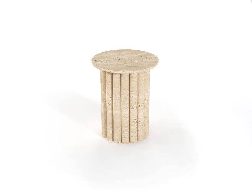Forma Round Travertine Side Table ā Sculpted Cylinder