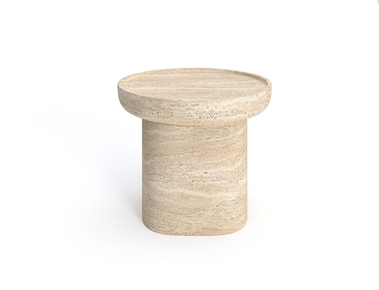 Luno Mini Round Travertine Side Table – Cylinder Base