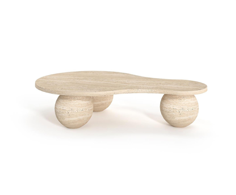 Nova Travertine Coffee Table ā Triple Sphere Base