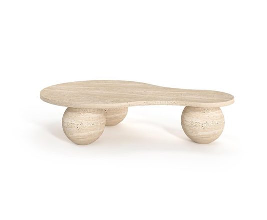 Nova Travertine Coffee Table – Triple Sphere Base