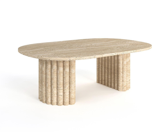 Cove Travertine Coffee Table – Twin Half-Cylinder Legs