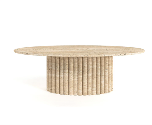 Olea Oval Travertine Coffee Table – Wide Cylinder Base