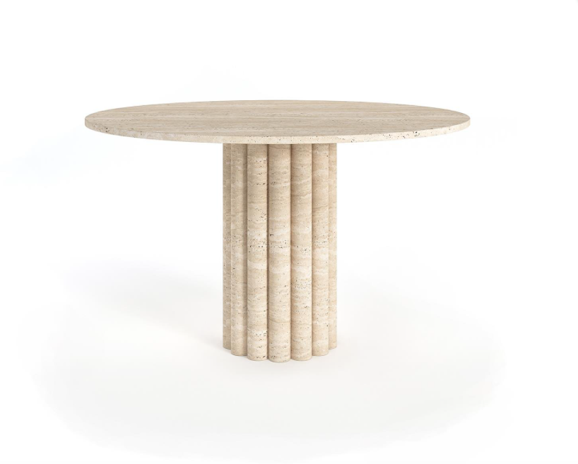 Halo Round Travertine Table ā Sculpted Cylinder Base