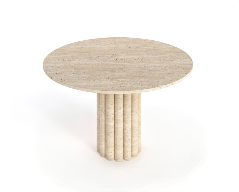 Halo Round Travertine Table ā Sculpted Cylinder Base