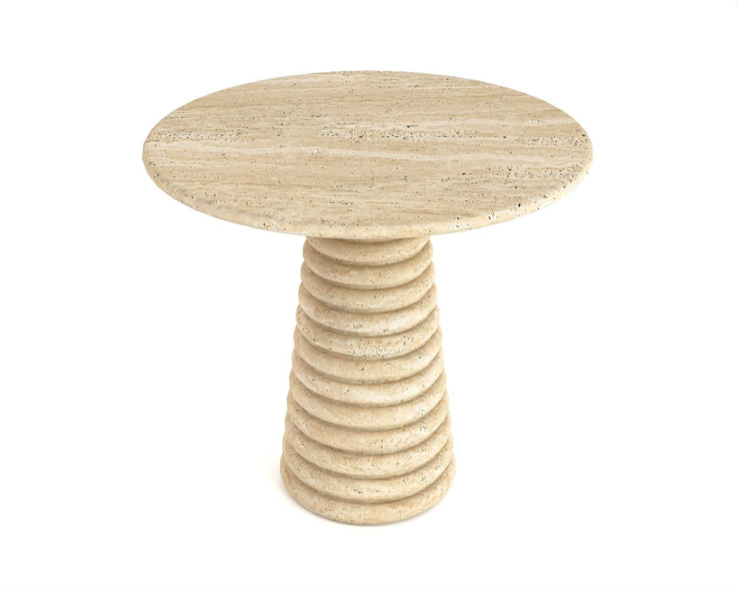 Floe Round Travertine Table ā Curved Cone Support