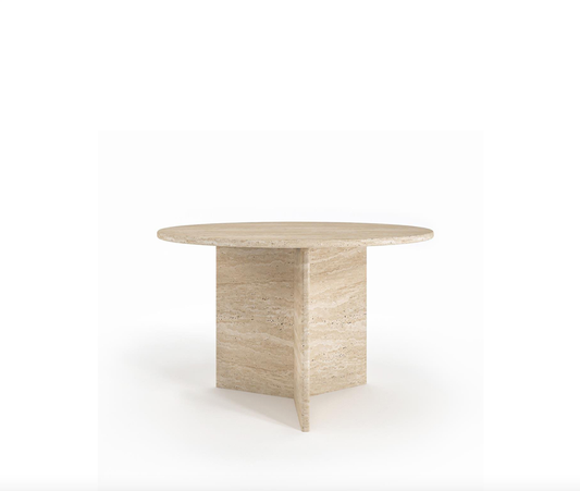 Arka Round Travertine Table – Merged Block Legs