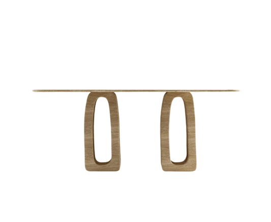 Lira Travertine Dining Table – Pierced Block Base