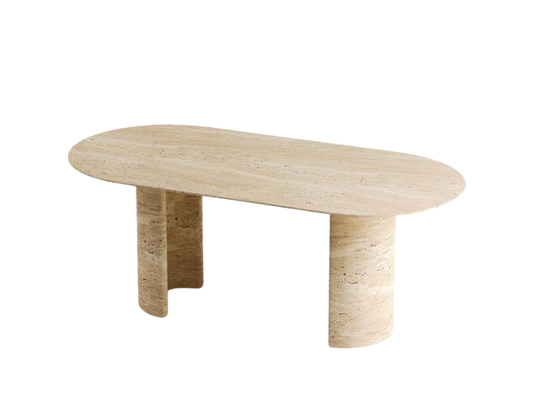 Oria Travertine Table – Half-Moon Base