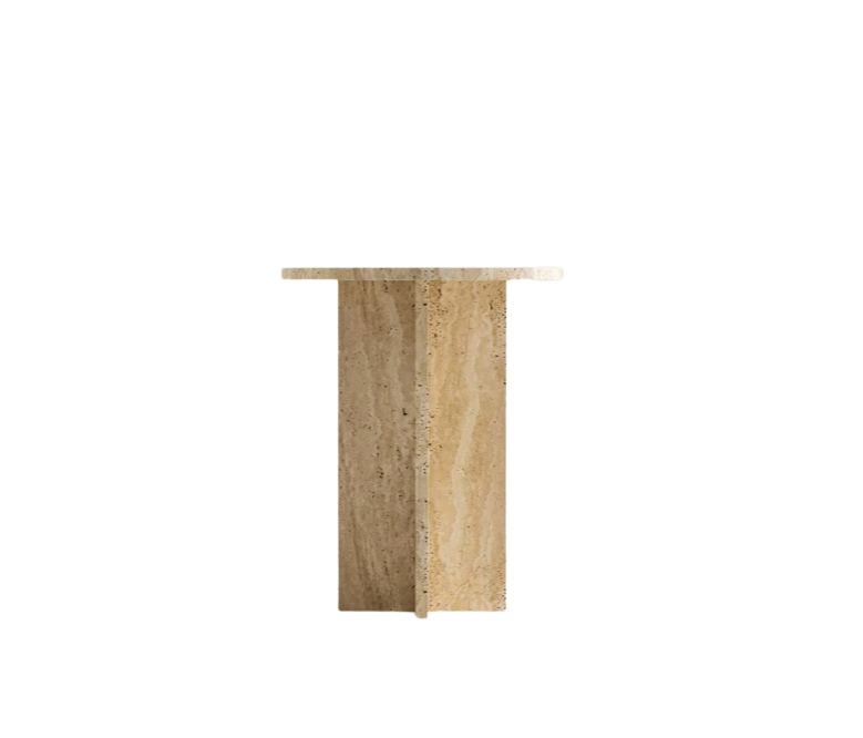 Quadra Round Travertine Side Table – Four-Block Base