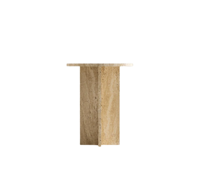 Quadra Round Travertine Side Table – Four-Block Base