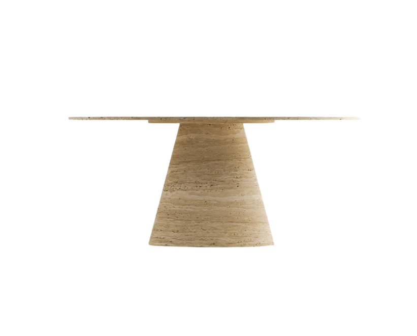 Eos Oval Travertine Table – Elongated Cylinder Base