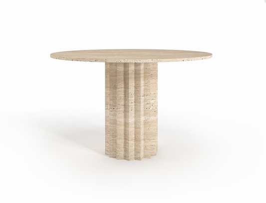 Nido Round Travertine Table – Layered Block Legs