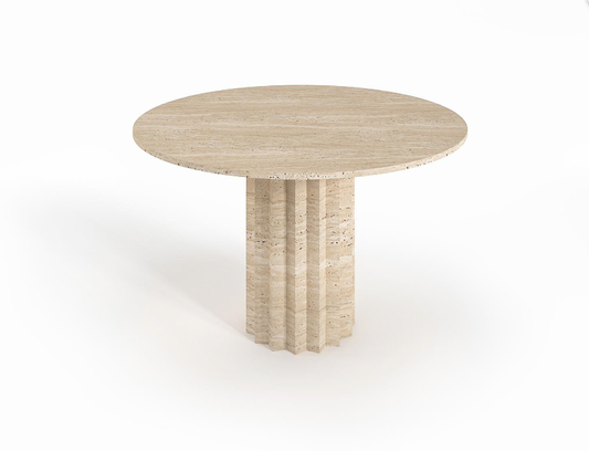 Nido Round Travertine Table – Layered Block Legs
