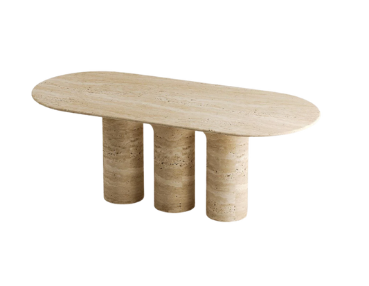 Taro Oval Travertine Table – Triple Column Legs