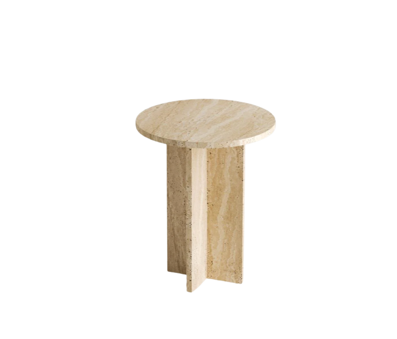 Quadra Round Travertine Side Table – Four-Block Base