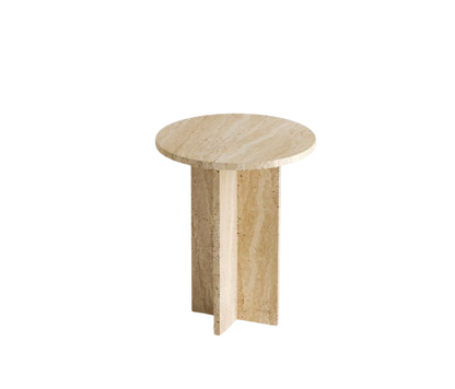 Quadra Round Travertine Side Table – Four-Block Base