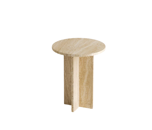 Quadra Round Travertine Side Table – Four-Block Base