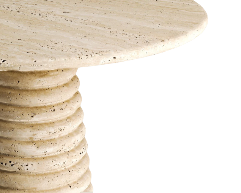 Floe Round Travertine Table – Curved Cone Support