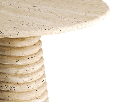 Floe Round Travertine Table – Curved Cone Support