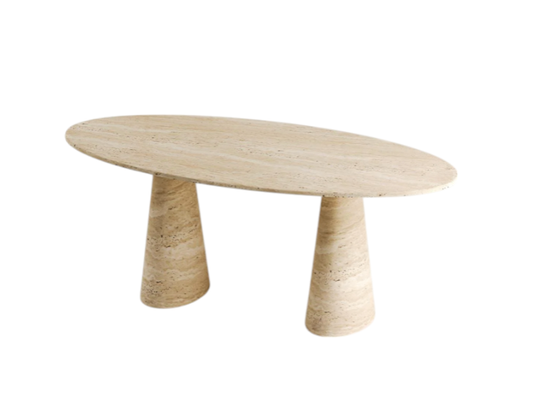 Noa Oval Travertine Table – Twin Cone Base