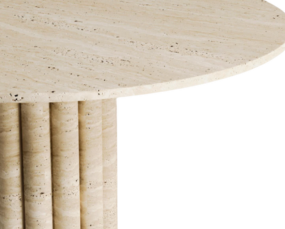 Halo Round Travertine Table – Sculpted Cylinder Base
