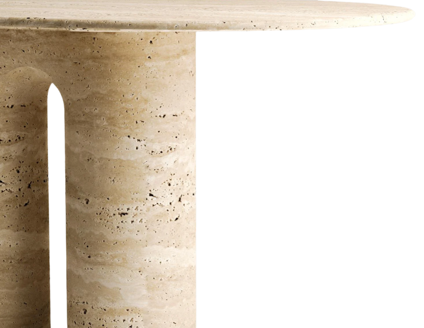 Taro Oval Travertine Table – Triple Column Legs