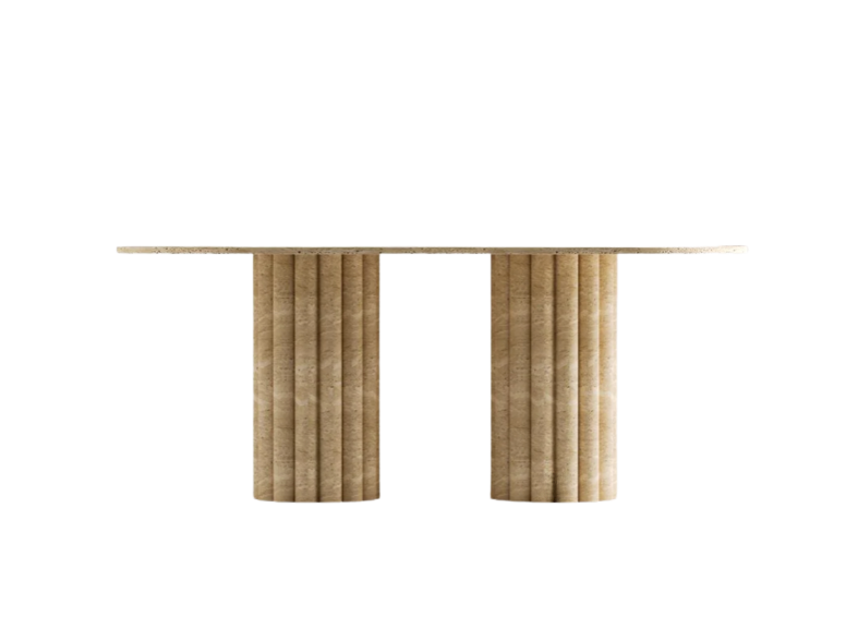 Luno Oval Travertine Table – Sculpted Cylinder