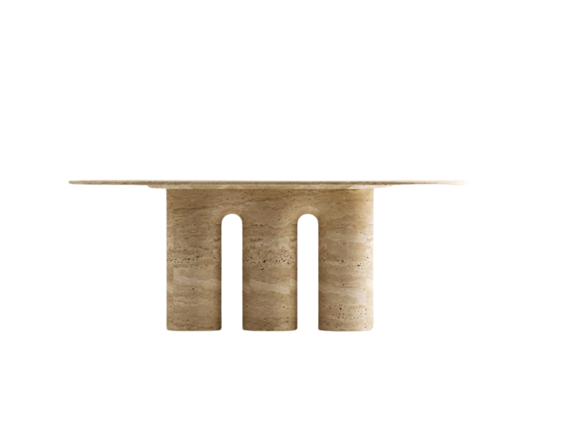 Taro Oval Travertine Table – Triple Column Legs